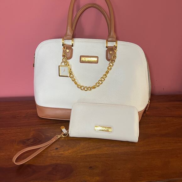 Joy & Iman White Timeless Chic Pebble Satchel Purse + Wallet - Picture 5 of 16
